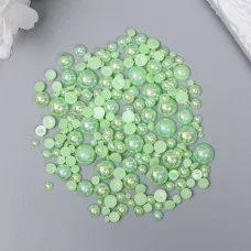 Декор для творчества пластик "Половинки бусин. Светло-зелёный перламутр" d=3-10мм, н-р 10 гр   74596