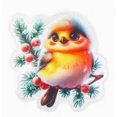 Силиконовая новогодняя наклейка "Краснощекий снегирь" 15*15 см НУ-9590
