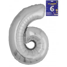 Воздушный шар Цифра "6", серебристый, фольга, 40\'/101 см ШВ-0772