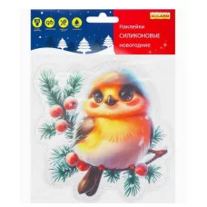 Силиконовая новогодняя наклейка "Краснощекий снегирь" 15*15 см НУ-9590