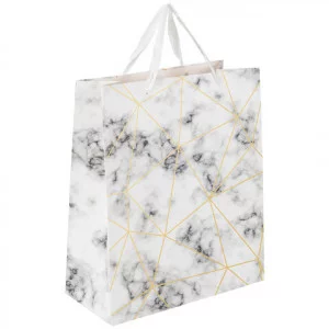 Пакет подарочный (1 штука) 26x13x33 см, ЗОЛОТАЯ СКАЗКА "Golden Marble", тиснение фольгой, 608251