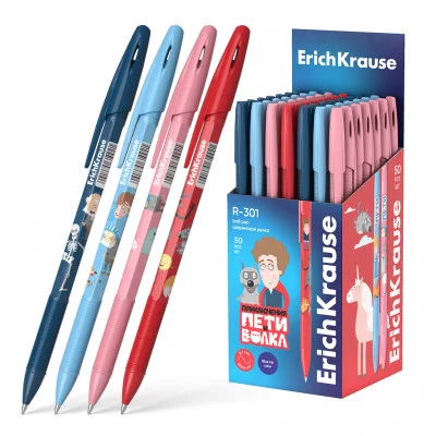 Ручка шариковая ErichKrause R-301 Stick&Grip Приключения Пети и Волка 0.7, цвет чернил синий 61002