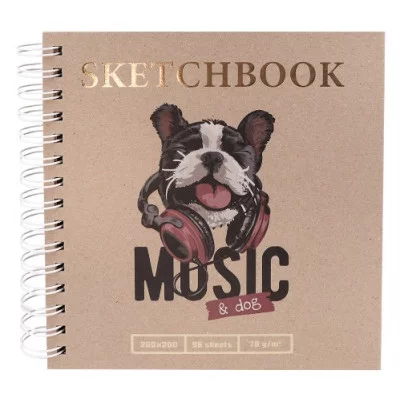 Скетчбук KRAFT 200х200 Собака (7БЦ, крафт обложка, тиснение, гребень, 96л, крафт блок, 78г) С96-1656