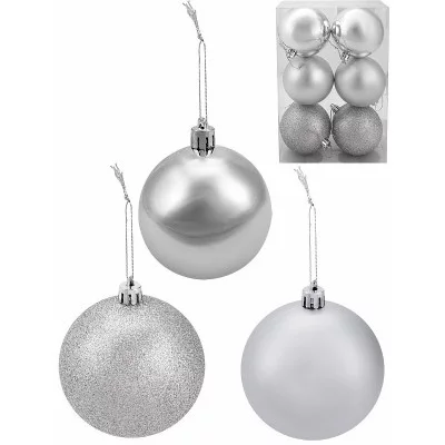 Набор новогодних серебряных ёлочных шаров "Шёлк, бархат, люрекс" 8 см (6 шт.) НШ-1407