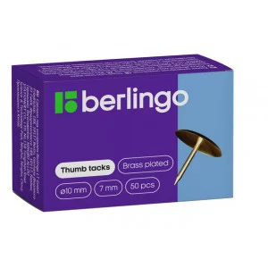 Кнопки канцелярские/гвоздики Berlingo, омедненные 10мм, 50шт., карт. упаковка 116001