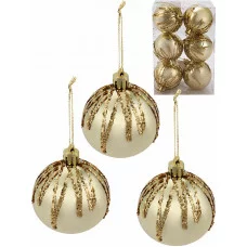Новогоднее украшение.Набор ёлочных шаров 6см. Брызги шампанского Золото, 6 шт НШ-1401