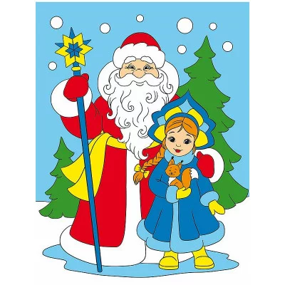 Холст с красками 18х24 см по номерам. Дед Мороз и внучка (Арт. ХК-6142)