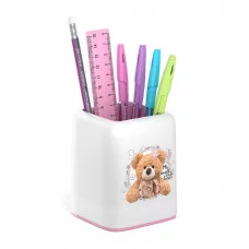 Набор настольный пластиковый ErichKrause Forte Teddy Bear белый с розовой вставкой 55736