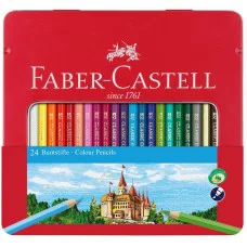 Карандаши цветные Faber-Castell "Замок", 24цв., шестигр., заточ., метал. кор. 286246