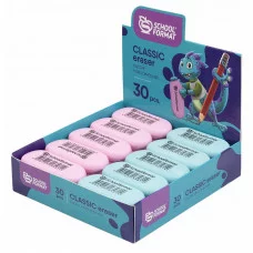Ластик Schoolformat CLASSIC SMART DINO резина 52х25х6 мм овальный ассорти мягкий индив.штрих-код 212024