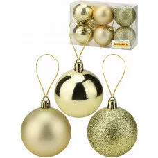 Набор новогодних золотых ёлочных шаров "Шёлк, бархат, люрекс" 6 см  (6 шт.) НУ-6990