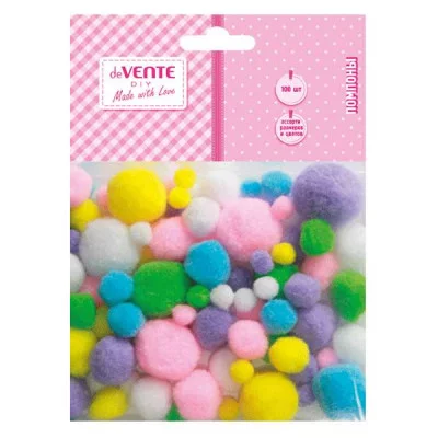 Помпоны в наборе ассорти 100шт d15/25/30/40 е/п DEVENTE 8000806 182675