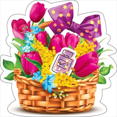 Украшение на скотче Корзинка с тюльпанами и мимозой 079249 079.249