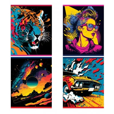 Тетрадь 80л., А5, клетка на гребне BG "Графические плакаты", матовая ламинация, выб. лак 346537