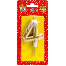 Свеча для торта.Шебби шик, Цифра 4, золотая С-2513