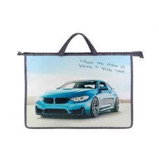 Папка для рисунков и труда СИНИЙ АВТОМОБИЛЬ-3 (ПТР-1818) А3, молния сверху, пластик ПТР-1818