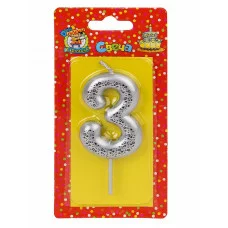 Свеча для торта Звёздочки, серебряная Цифра 3 С-5997
