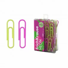 Скрепки металлические с виниловым покрытием ErichKrause Neon, 28мм, ассорти ( в пластиковой коробке 100 шт.) 62050
