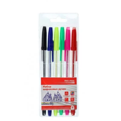 Набор  ручек шариковых (НР-4736) 6 шт.,6 цв., в пластик.блист.,  НР-4736