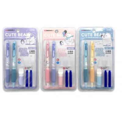 Ручка перьевая DJ-108 "Пиши стирай" 2 штуки, автомат + 2 картриджа, 0,38мм, с мягким грипом, увлажнитель для пера, ассорти, в блистере 6358B 332906