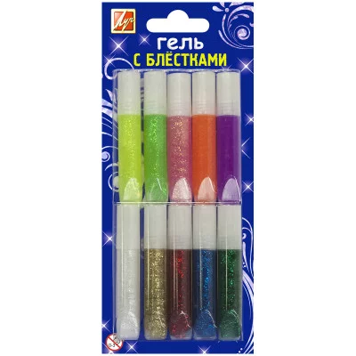 Гель с блестками Блеск 10 цв,(по 5 мл.) Луч 106742