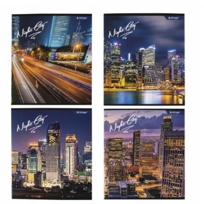 Тетрадь 36 л., А5, клетка, Alingar "Night city ", скрепка, второй блок 60г/м2,  мелованный картон