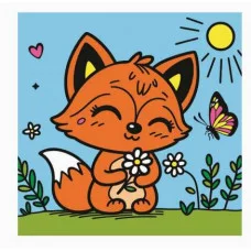 Холст с красками 15х15 см. Лисичка с ромашкой Х-5158