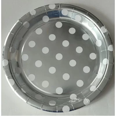 Набор тарелок картонных Горох серебро 10шт. 3615