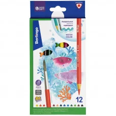 Карандаши акварельные Berlingo "SuperSoft. Рыбки", 12цв.+кисть, трехгран., заточен., картон, европод 297242