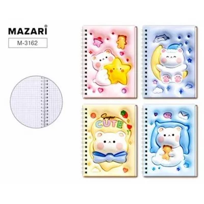 Блокнот МИШКИ 13х18 см, 78 л. внутренний блок в клетку, мягкая объемная обложка M-3162