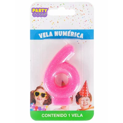 Свеча для торта Ярко розовая. Цифра 6  С-3013