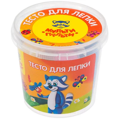 Тесто для лепки Мульти-Пульти "Енот в деревне", 07 цветов*30г, пластиковый стакан Мульти-Пульти 242997