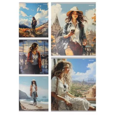 Тетрадь КЛЕТКА 48л. ДЕВУШКИ-ПУТЕШЕСТВЕННИЦЫ (48-5134) (цветная мелов. обл. лён) 48-5134