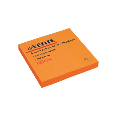 Блок самоклеящийся стикеры 76*76 100л оранжевый неон DEVENTE 2010332 581814