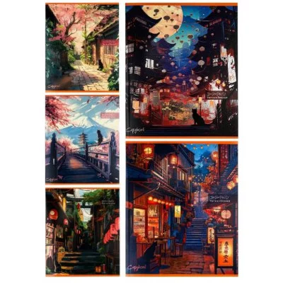 Тетрадь КЛЕТКА 96л. ПЕЙЗАЖИ ИЗ АНИМЕ (96-8442) , твин-лак, холодное тис 96-8442