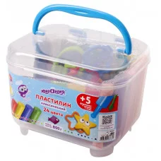 Пластилин в боксе ЮНЛАНДИЯ "ПОДВОДНЫЙ МИР", 24 цвета, 800 г, скалка, стек, 5 формочек, 105867