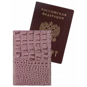 Обложка для паспорта из натуральной кожи Кроко, розовый, тисн.конгрев "PASSPORT" ОП-2798
