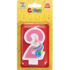 Свеча для торта Милый единорог розовая Цифра 2 С-5936