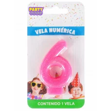 Свеча для торта Ярко розовая. Цифра 6  С-3013
