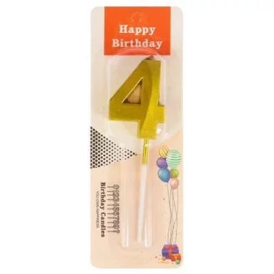 Свеча для торта Золотой стиль Цифра 4 С-2967
