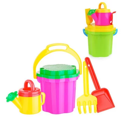 Песочный набор №128 (ведро 1,5 л, сито, совок 21 см, грабли 20см, лейка 0,4 л) 1828
