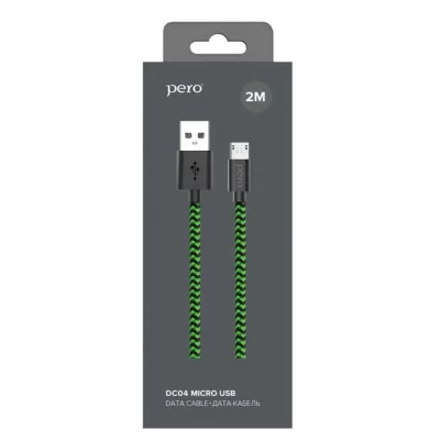 Кабель Pero (DC-04) micro USB, 1 м, зелено-черный, 2A 4603768350019