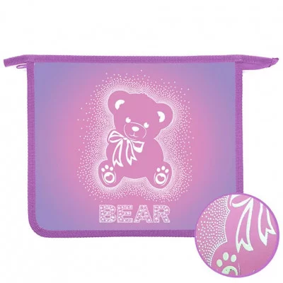 ПТ- 73-12 Мишка с бантом -папка д/тетр. А5 на молнии, дизайн с двух сторон