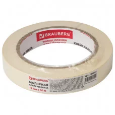 Клейкая лента малярная креппированная 19 ммх50 м (реальная длина!), профессиональная, BRAUBERG, 228085