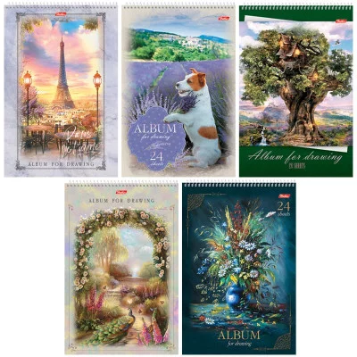 Альбом для рисования 24л А4 на спирали Hatber Ассорти тиснение перфорация отрыв Хатбер 267594