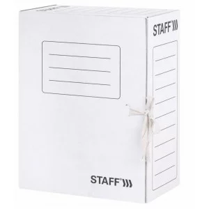 Папка архивная с завязками А4 (325х250 мм), 150 мм, до 1400 листов, микрогофрокартон, БЕЛАЯ, STAFF, 128875
