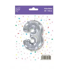 Шар (40\'\'/102 см) Цифра, 3, Серебро, 1 шт. в уп. B901763P