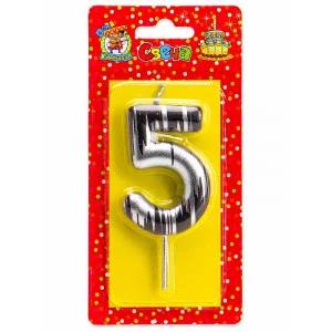 Свеча для торта.Шебби шик, Цифра 5, серебряная С-2504