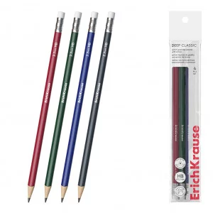 Набор из 4 чернографитных карандашей ErichKrause Deep Classic triangular, трехгранных, с ластиком, HB 60671