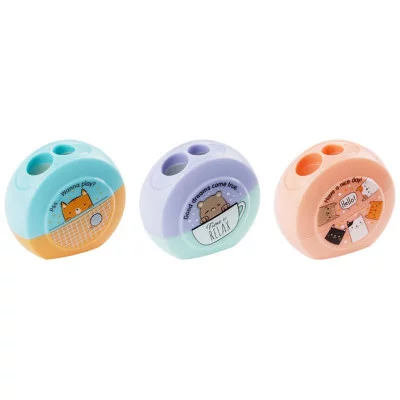 Точилка пластиковая MESHU "Beary beary" 2 отверстия, ассорти 330367